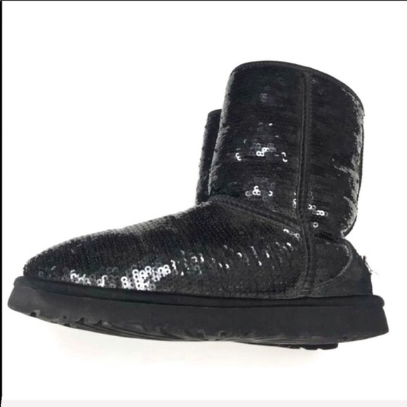 UGG Classic Short Black Sequin Boots Size 7 - Picture 5 of 8